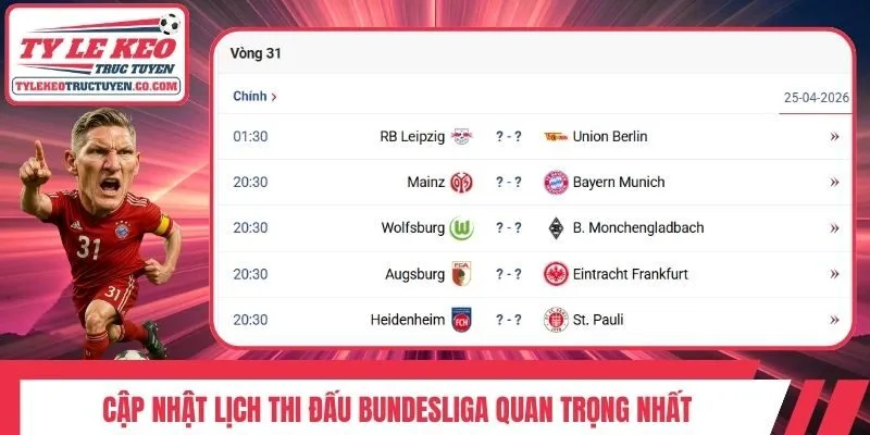 Cập nhật lịch thi đấu Bundesliga quan trọng nhất