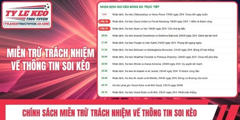 Chính sách miễn trừ trách nhiệm về thông tin soi kèo